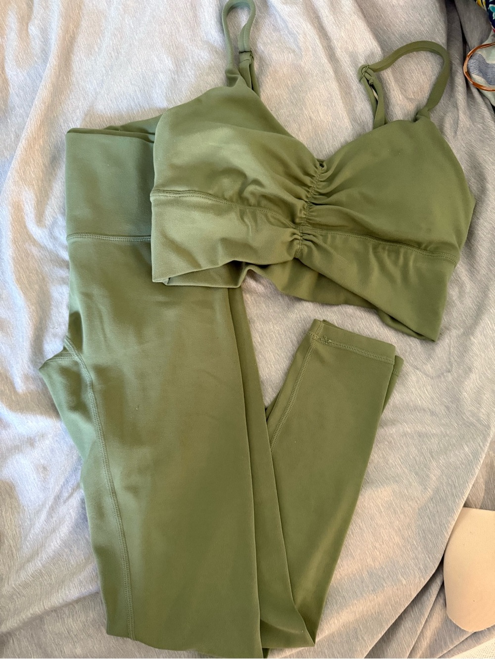Paragon Fitwear Olive Green Ruched Sports Bra and Leggings Set